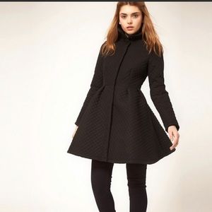 ASOS Black Quilted Fit and Flare Coat US 6